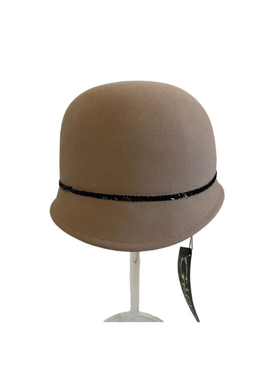 Louise Green Tan Wool Cloche Hat With Black Sequin Bow & Trim Deadstock main image 11